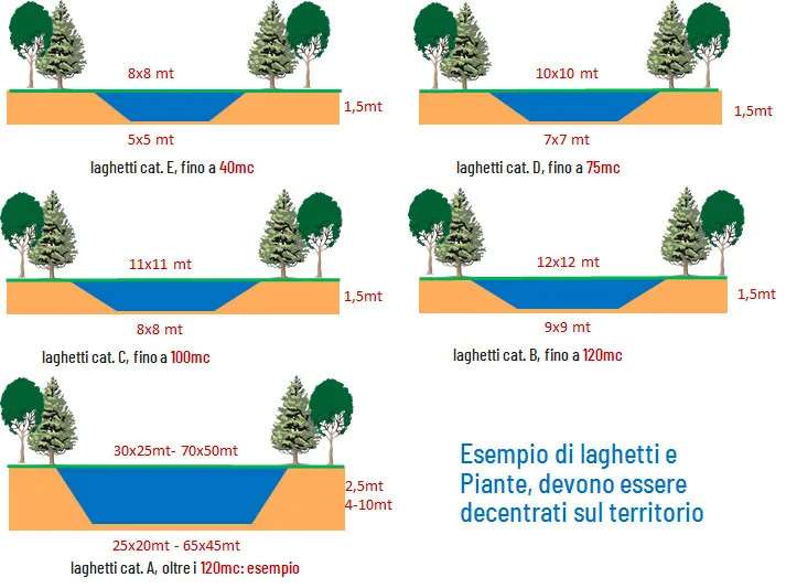 Schema della distribuzione di piccoli laghi e vegetazione nel territorio